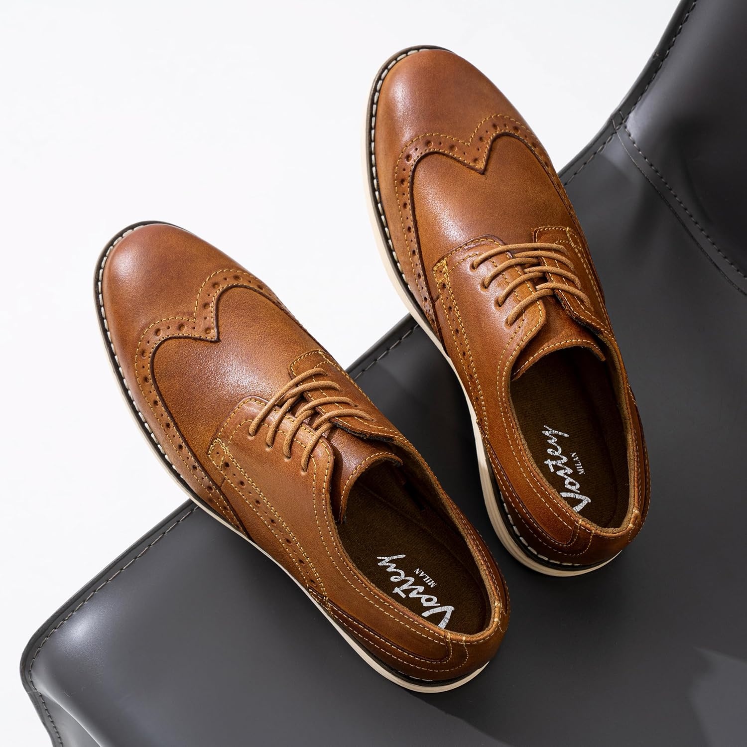 image:imageVostey Mens Dress Shoes Leather Casual Dress Shoes for Men Leather Business Oxford Shoes for MenLeather Wingtip629yellow Brown