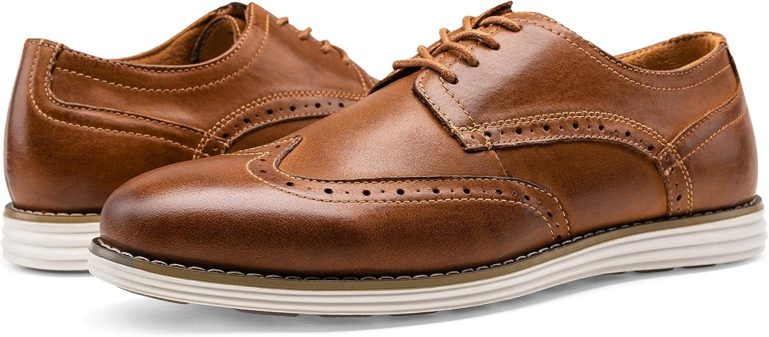 image:imageVostey Mens Dress Shoes Leather Casual Dress Shoes for Men Leather Business Oxford Shoes for MenLeather Wingtip629yellow Brown