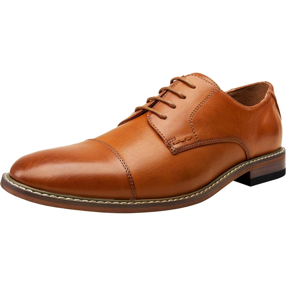 image:imageVostey Mens Dress Shoes Classic Formal Business Cap Toe Wingtip Oxfords Lace Up Derby ShoesClassic Cap Toe Yellow Brown