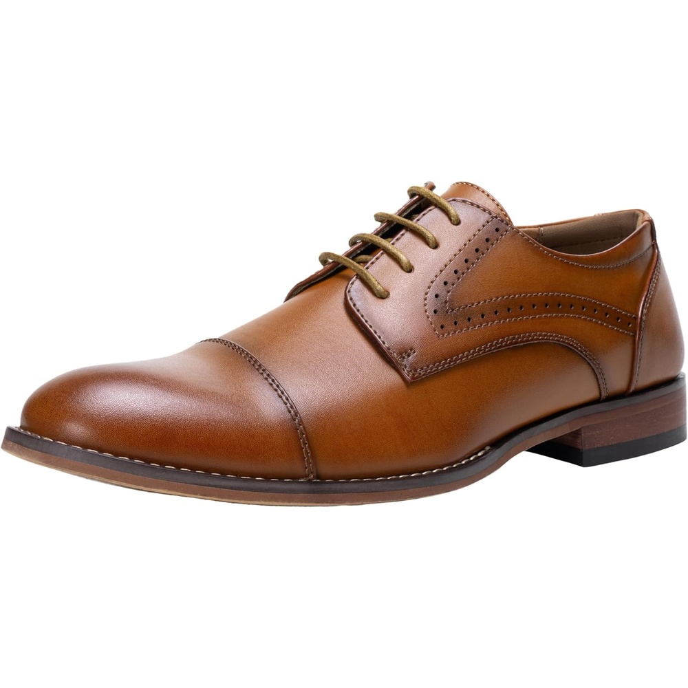 image:imageVostey Mens Dress Shoes Classic Wingtip Brogue Men OxfordsPolished Browncap Toe636