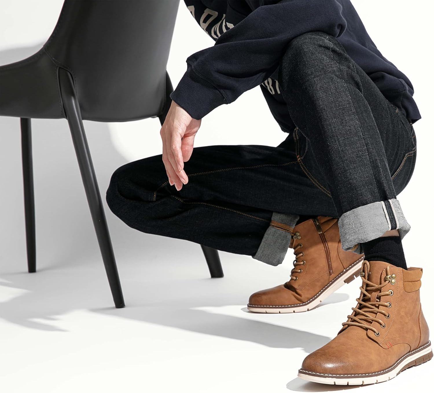 image:imageVOSTEY Boots for Men Casual Dress Shoes Fashion Waterproof Mens Motorcycle BootsBmy8035abrown