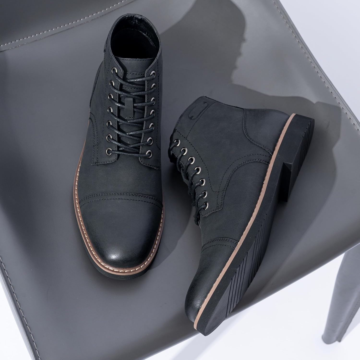 image:imageVostey Mens Boots Casual Chukka Boots for Men Motorcycle Boot Dress Cap Toe Ankle Vintage Distressed LaceupBmy8033ablacknubuck