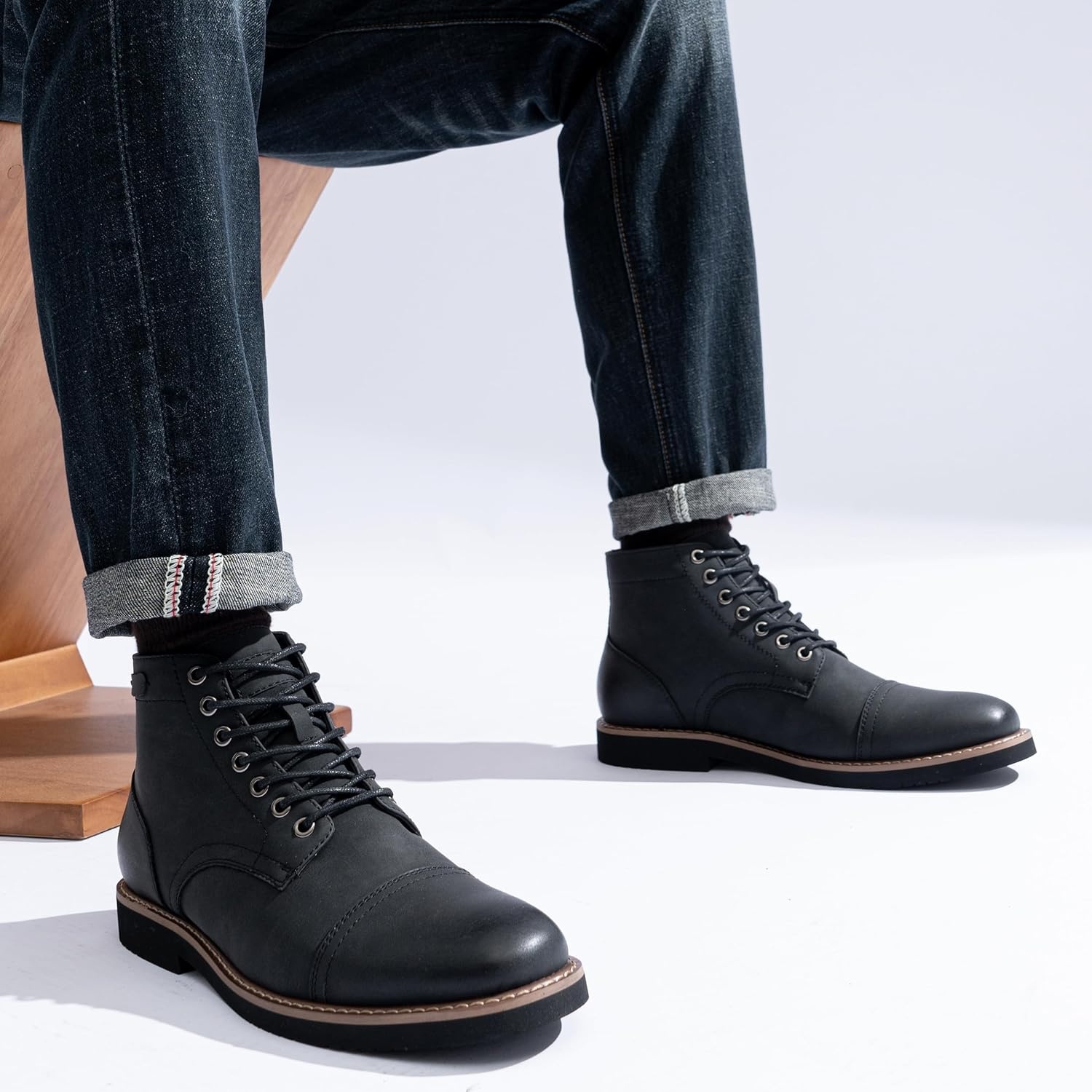 image:imageVostey Mens Boots Casual Chukka Boots for Men Motorcycle Boot Dress Cap Toe Ankle Vintage Distressed LaceupBmy8033ablacknubuck