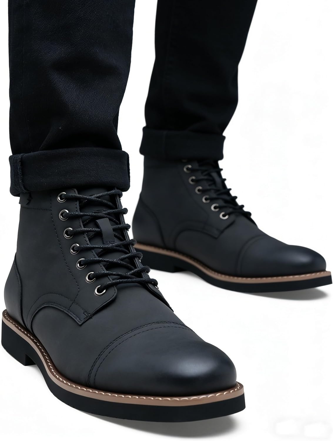 image:imageVostey Mens Boots Casual Chukka Boots for Men Motorcycle Boot Dress Cap Toe Ankle Vintage Distressed LaceupBmy8033ablacknubuck