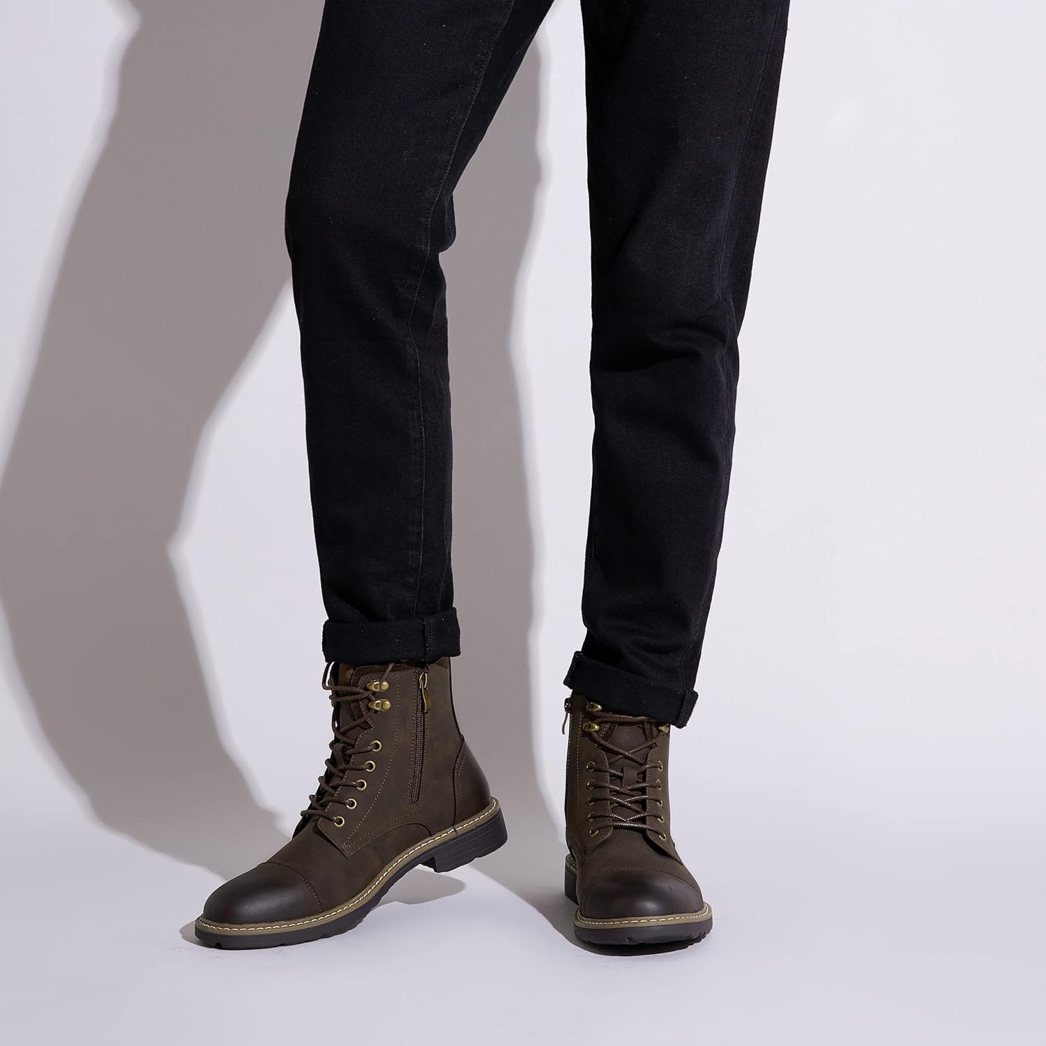 image:imageVostey Mens Boots Motorcycle Casual Boots for Men Zipper Fashion Chukka Boots MensBmy8033adarkbrown