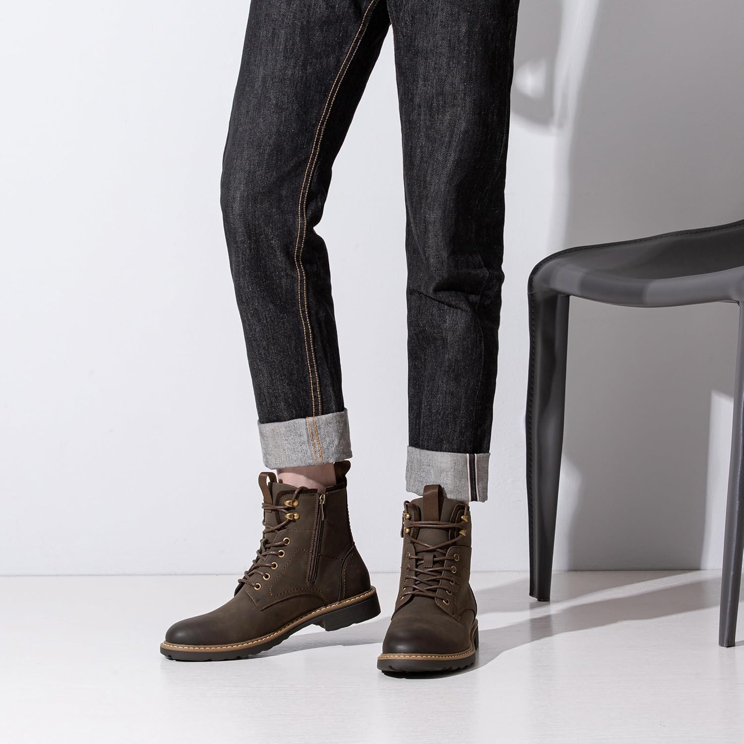 image:imageVostey Mens Boots Motorcycle Casual Boots for Men Zipper Fashion Chukka Boots MensBmy8039abrown
