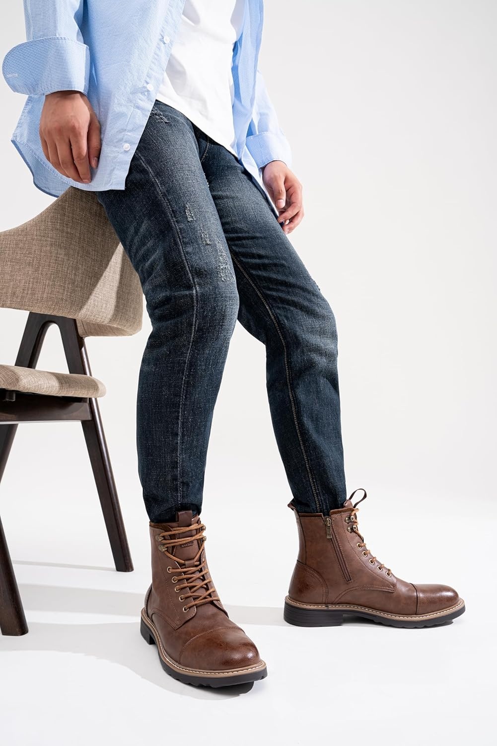image:imageVostey Mens Boots Motorcycle Casual Boots for Men Zipper Fashion Chukka Boots MensBmy8049brown