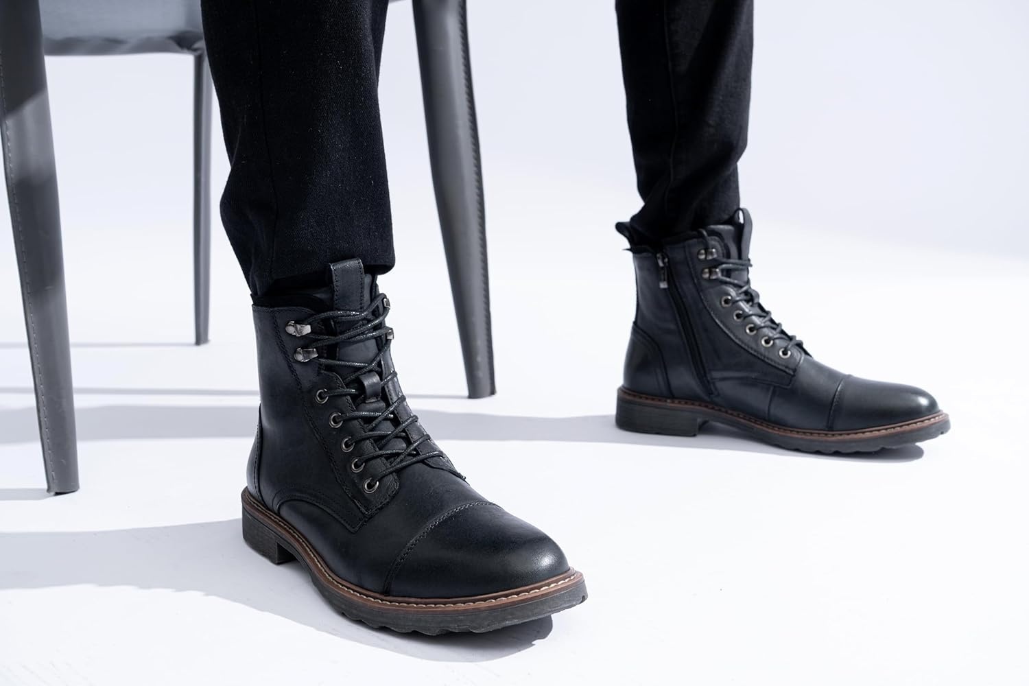 image:imageVostey Mens Boots Motorcycle Casual Boots for Men Zipper Fashion Chukka Boots MensBmy8210black