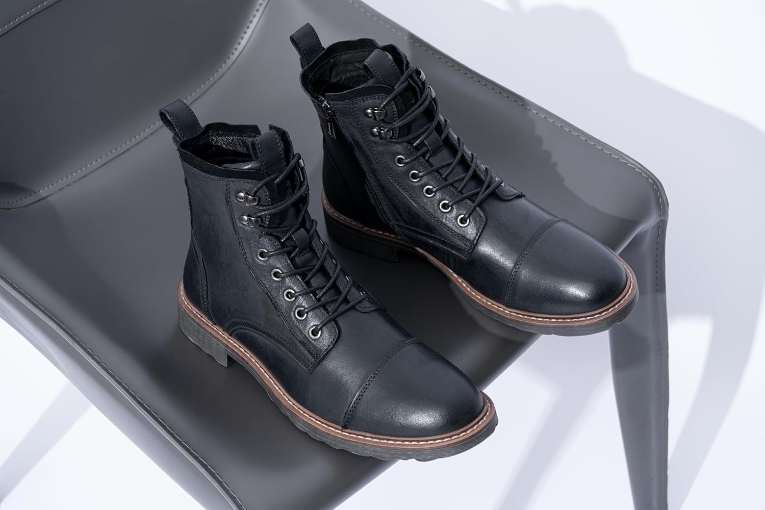 image:imageVostey Mens Boots Motorcycle Casual Boots for Men Zipper Fashion Chukka Boots MensBmy8210black