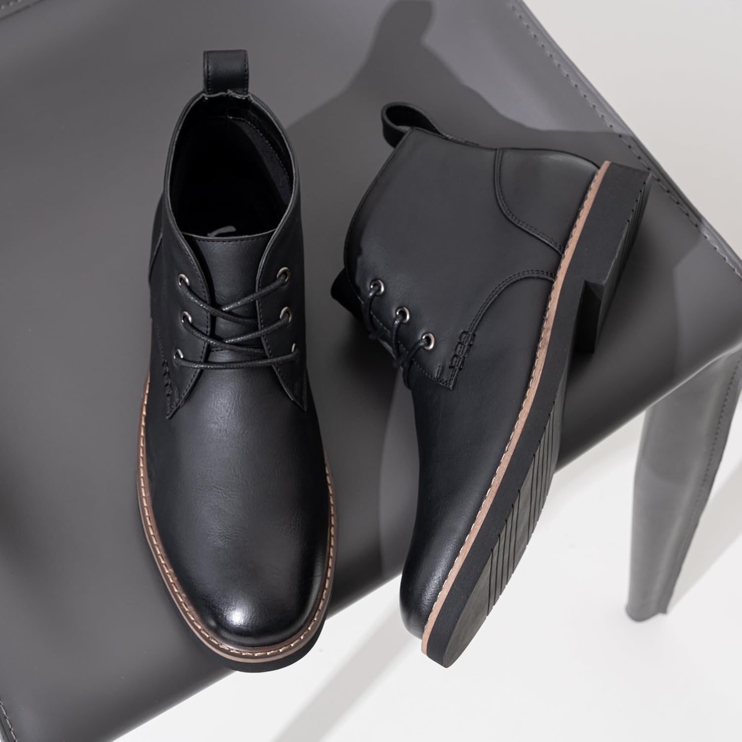 image:imageVostey Mens Chukka Boots Classic Casual Ankle Boots for Men Dress Shoes LaceUp8045 New Black