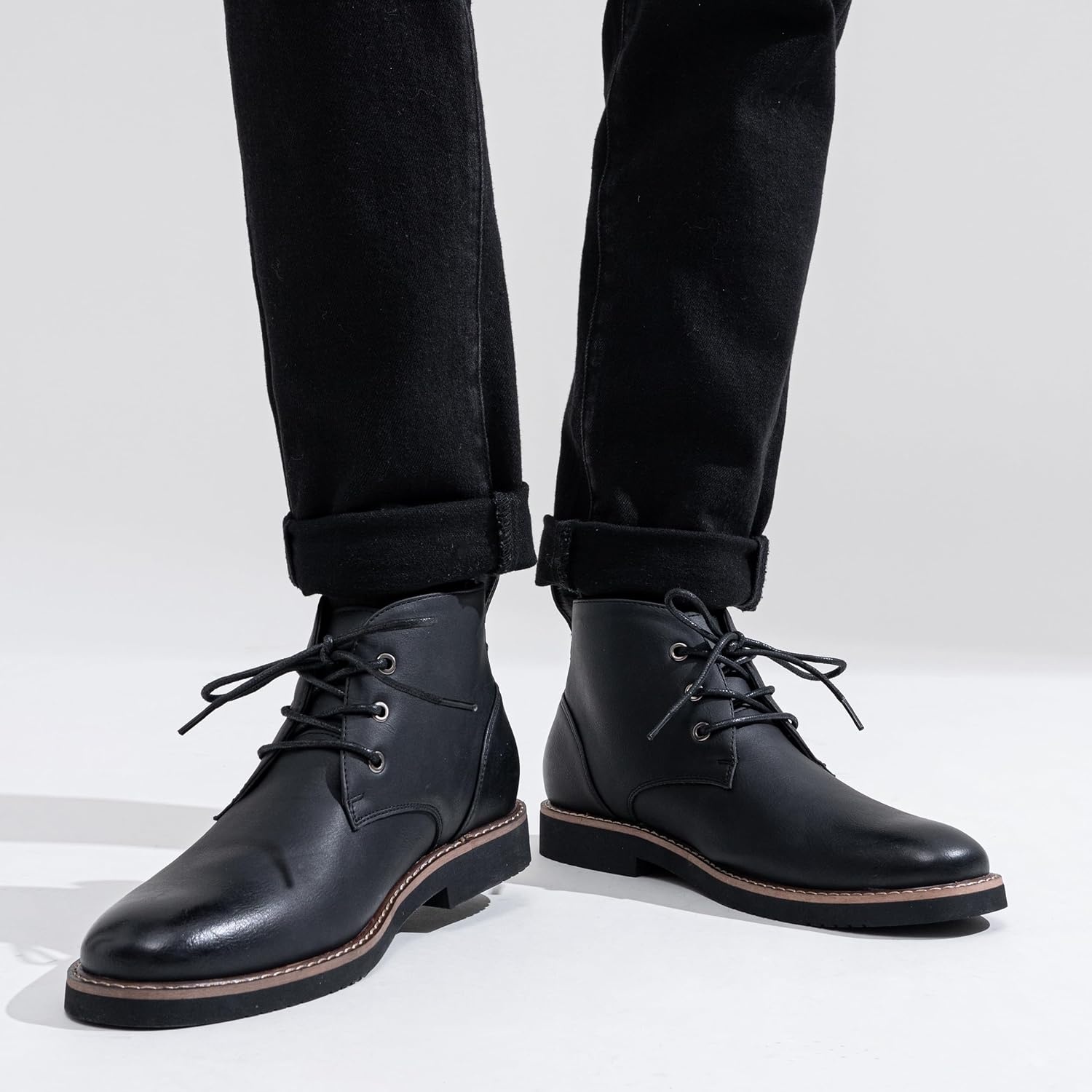 image:imageVostey Mens Chukka Boots Classic Casual Ankle Boots for Men Dress Shoes LaceUp8045 New Black