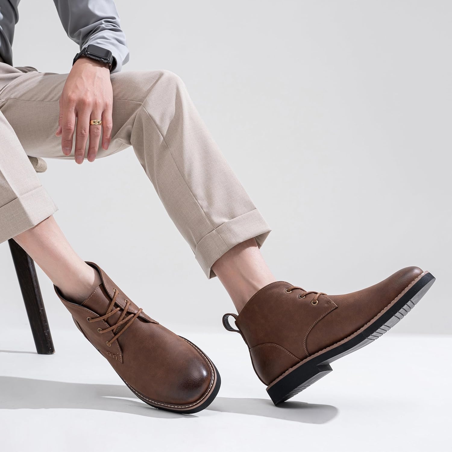 image:imageVostey Mens Chukka Boots Classic Casual Ankle Boots for Men Dress Shoes LaceUp8045 New Darkbrown