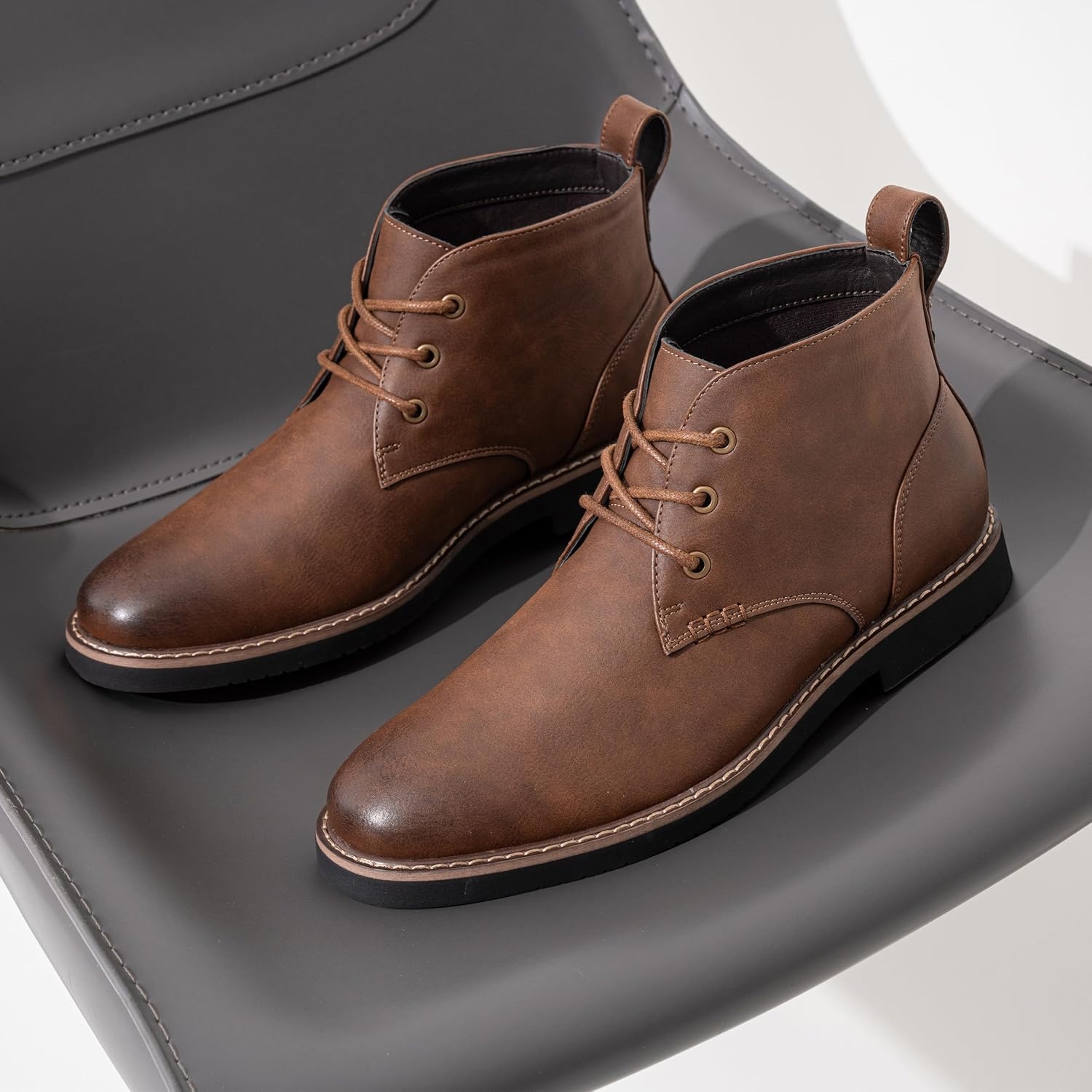 image:imageVostey Mens Chukka Boots Classic Casual Ankle Boots for Men Dress Shoes LaceUp8045 New Darkbrown