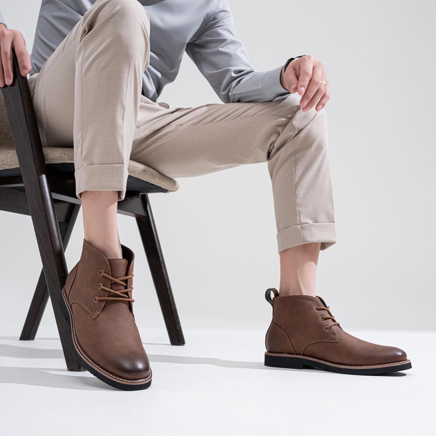 image:imageVostey Mens Chukka Boots Classic Casual Ankle Boots for Men Dress Shoes LaceUp8045 New Darkbrown