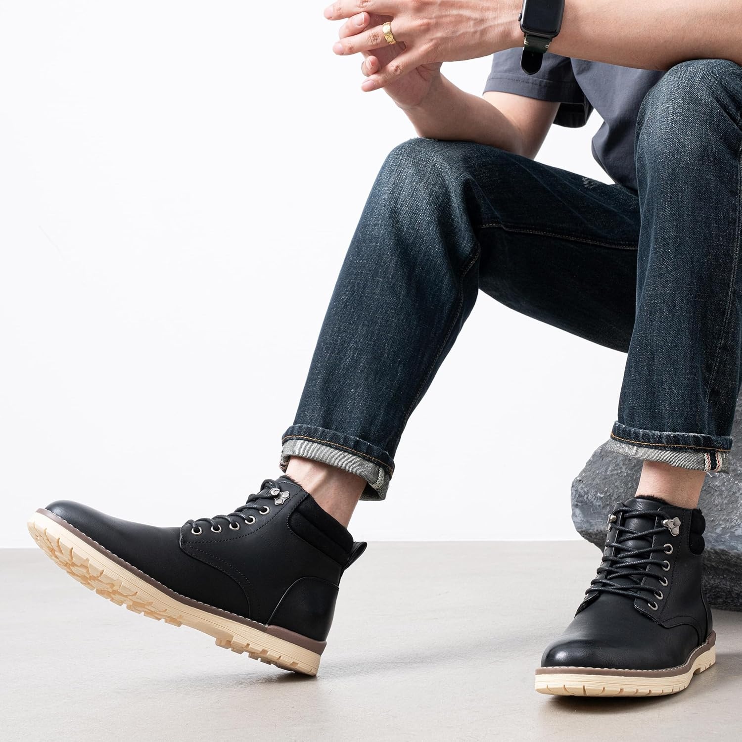 image:imageVostey Mens Hiking Boots Motorcycle Casual Chukka Boots for MenBmy670bblackcotton