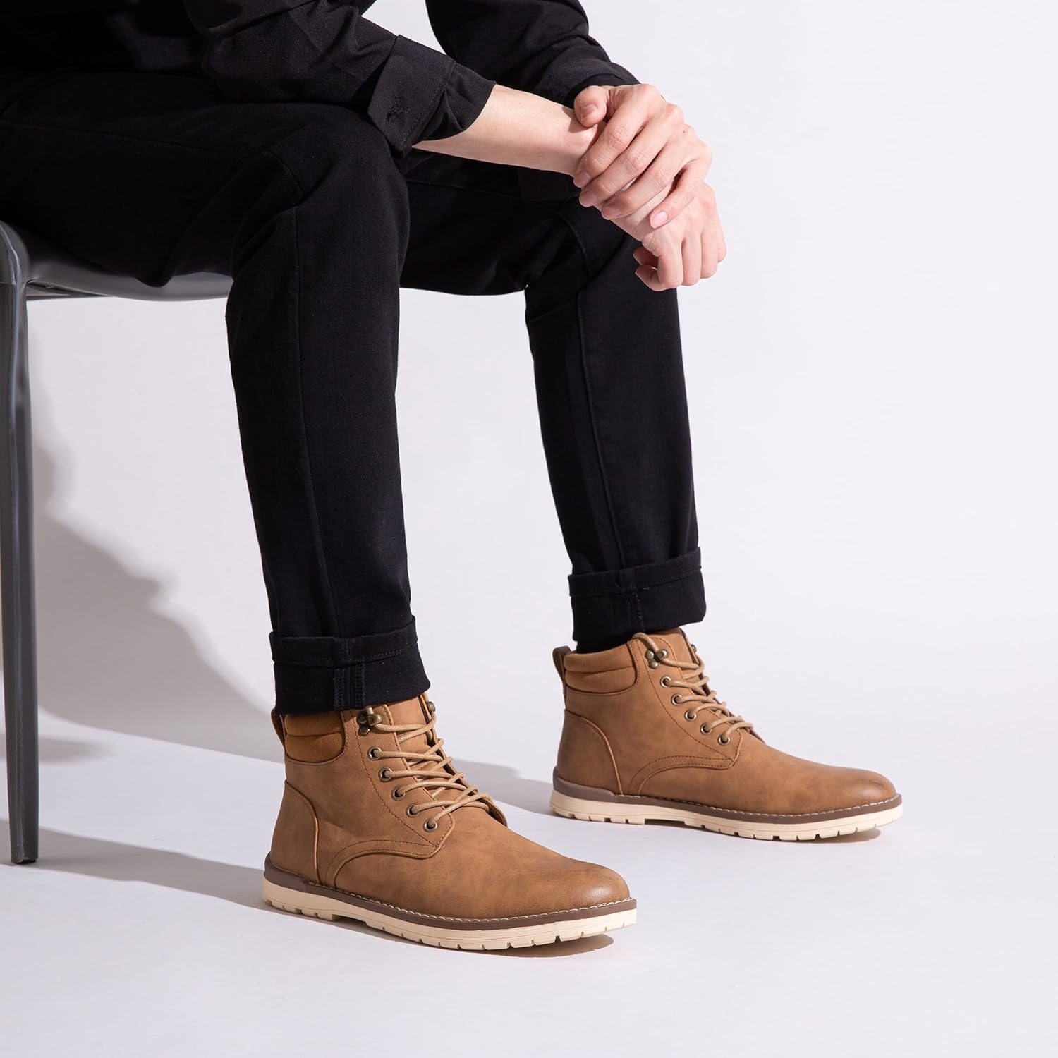 image:imageVostey Mens Hiking Boots Motorcycle Casual Chukka Boots for MenBmy670byellow Brown